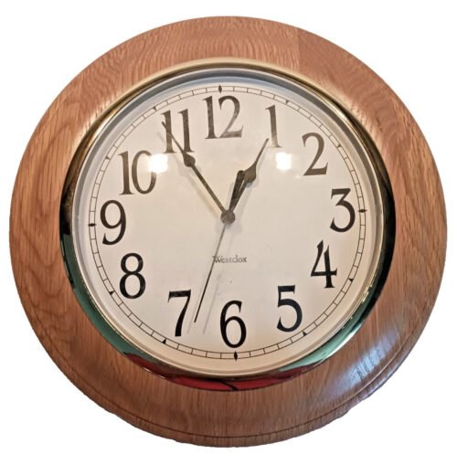 VINTAGE-Westclox Classic Round Oak/Brass 12" Wall Clock