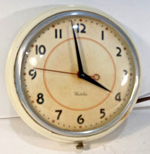 Vintage 1950's/1960's Westclox "Orb" S8 Round Ivory/White MCM Wall Clock - WORKS
