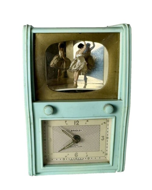 VINTAGE 1950s BRADLEY JEWEL MUSICAL ALARM CLOCK TV BALLERINA / MADE IN GERMANY