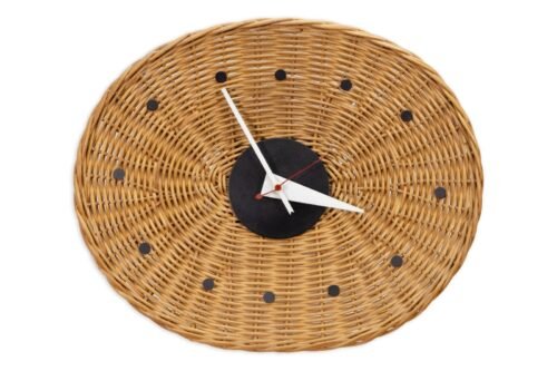 Vintage 1950s George Nelson for Howard Miller Oval Basket Weave Wall Clock