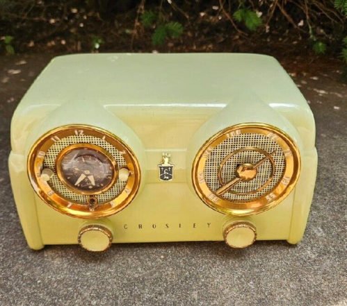 Vintage 1950s MCM Crosley Dashboard Bakelite Clock Radio ~ Mint Green/WORKS!