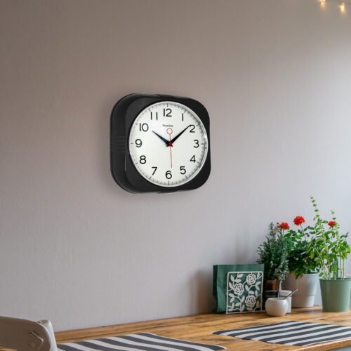 Vintage 1950's Retro Analog QA Wall Clock, 9.5 inches, Black 32042BK, New