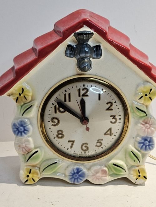 Vintage 1950's SESSIONS Porcelain BIRDHOUSE Electric Kitchen Wall Clock