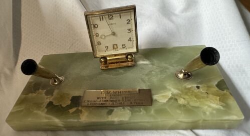 Vintage 1950's Sheaffer's Marble Fountain Pen Holder Desk Set Clock