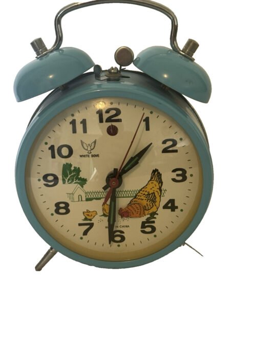 Vintage 1960s Animated Pecking Chicken Hen Alarm Clock Blue