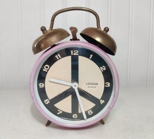 Vintage 1960s Lendan Alarm Clock Twin Bell West Germany Pink Pop Art Peace Sign