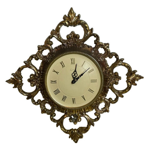 Vintage 1960s MCM Syroco USA Gold Ornate Plastic Hollywood Regency Wall Clock