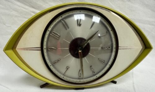 Vintage 1960s Metamec Atomic Eye Green Wind Up Mantel Clock