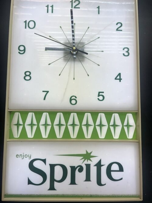 Vintage 1960's Sprite Wall Clock Light-up Electric by Neon USA Made 20"x 12" LED