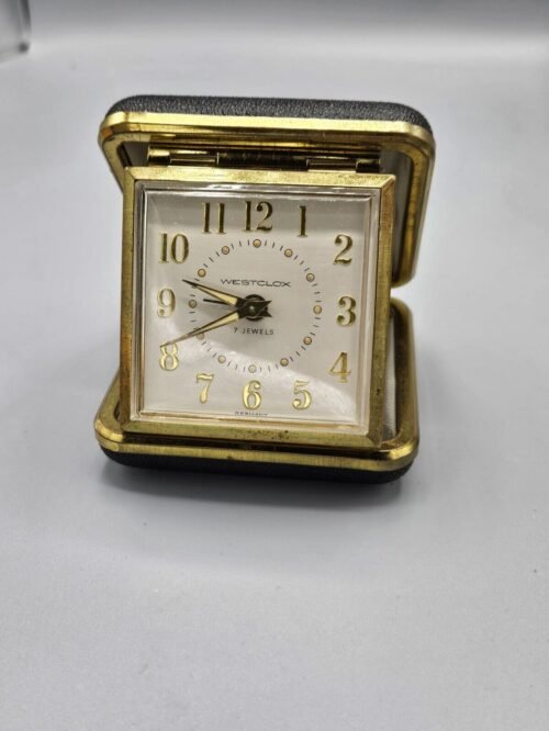Vintage • 1960's Westclox Travel Alarm Clock • Hand Wound • Black Case • Runs