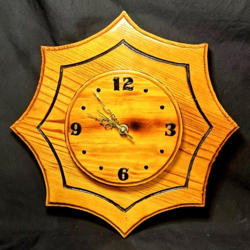 Vintage 1964 Handmade Wood Wall Clock Handcrafted Octagon Quartz Battery Analog