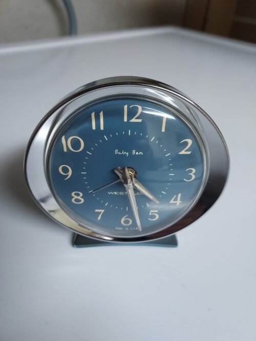 Vintage 1969 Westclox Baby Ben Alarm Clock In Shaded Blue And Brilliant Chrome!