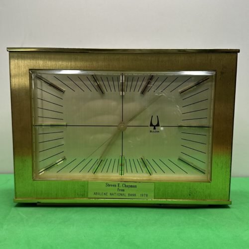 Vintage 1970's Bulova Accutron Desk / Table Clock Heavy Brass Case. WORKING