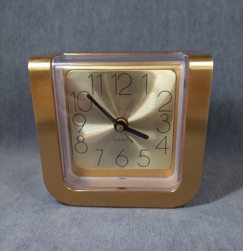 Vintage 1970's Bulova Modern Style Brass Alarm Clock, Works