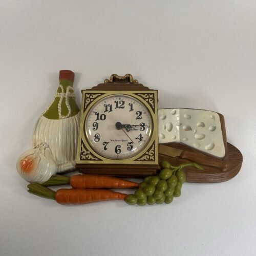Vintage 1970s Burwood New Haven Cheese Wine Vegetable Kitchen Wall Clock Farm