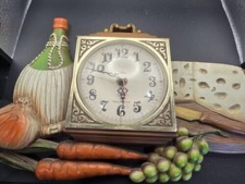 Vintage 1970s Burwood New Haven Cheese Wine Vegetable Kitchen Wall Clock Works