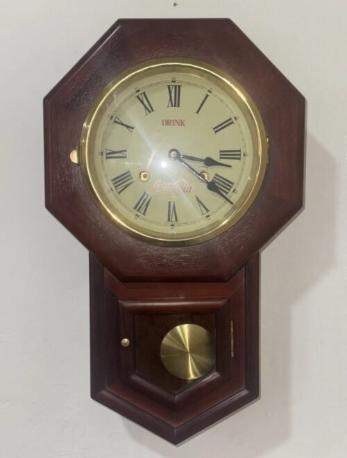 Vintage 1970s Coca-Cola 31-Day Regulator Chiming Pendulum Wall Clock Cherrywood