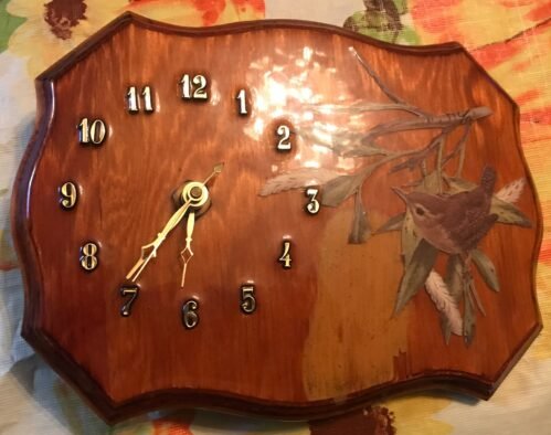 Vintage 1970’s MCM Freeform Lacquered Wall Clock With Birds