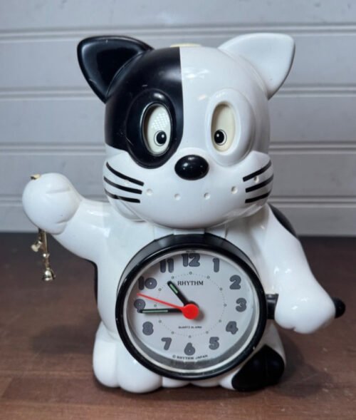 Vintage 1970’s Rhythm Rise And Shine Alarm Clock Cat Japan READ