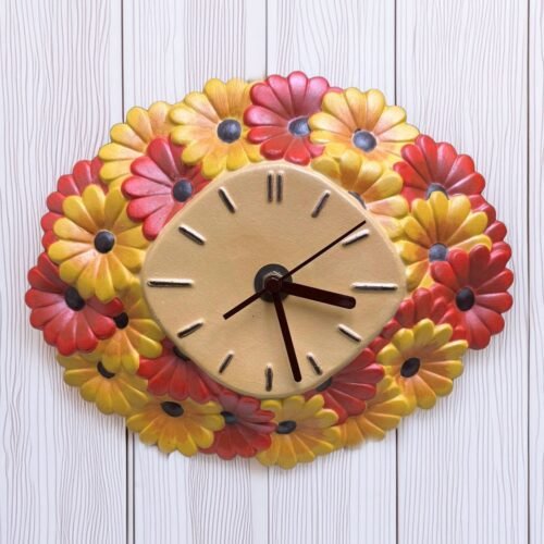 Vintage 1972 Hand Painted Ceramic Oval Wall Clock Floral Design New Movement