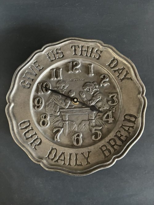 Vintage 1974 Sexton Pewter Clock ~.Give Us This Day our Daily Bread