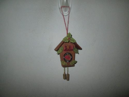 Vintage 1979 Mini Cuckoo Clock Wooden X-Mas Ornament Moving Hands Bird