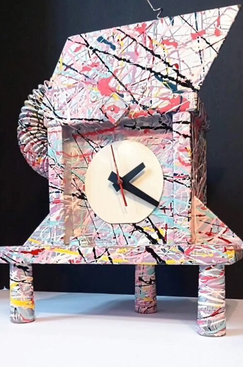 Vintage 1980s Abstract Graffiti Post Modern Large Mantle CLOCK Pop Art Memphis