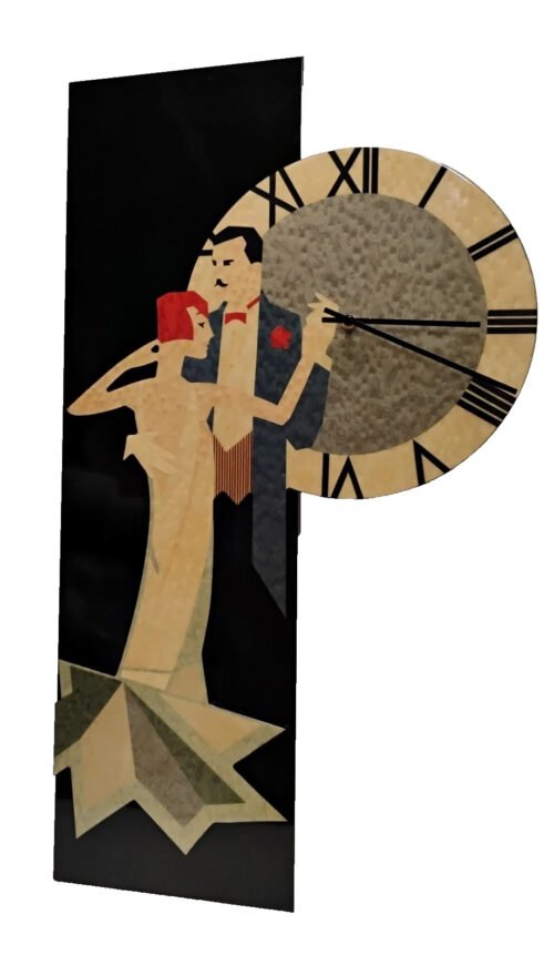 Vintage 1980s Art Deco Revival Dancing Couple Wall Clock 32" RARE!
