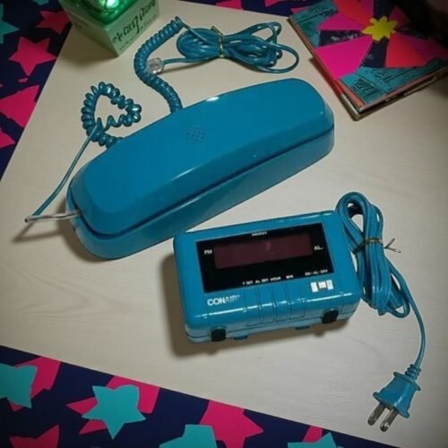 Vintage 1980s Conair Phone Alarm Clock Combo Set Teal Working Retro