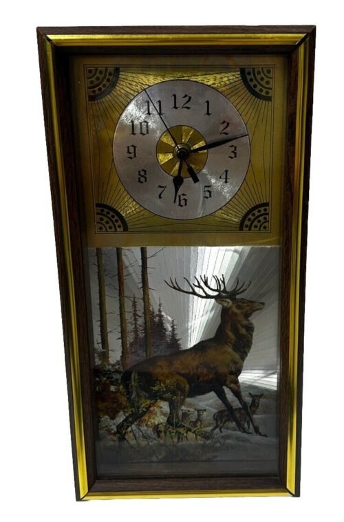 Vintage 1980s Elk Wall Clock - Electronic - Rectangular Reflective Foil - 14"x7"