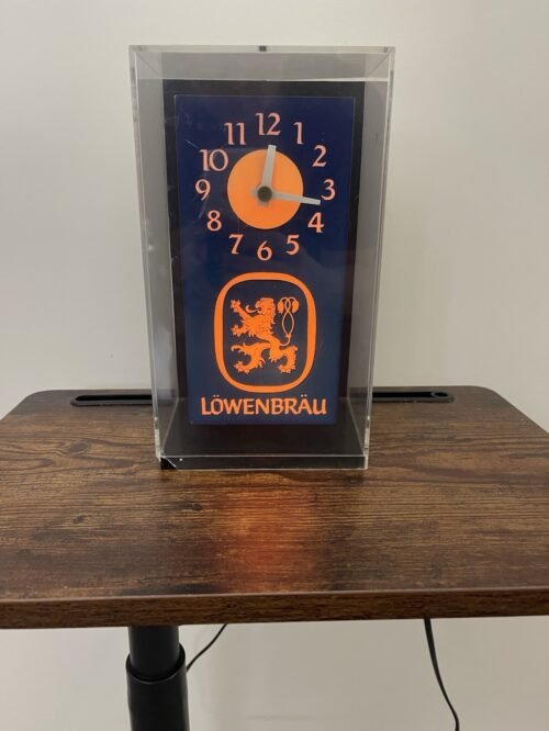Vintage 1980's Lowenbrau Lighted Clock - works - Plastic Case Marred 4x9x5 1/8"