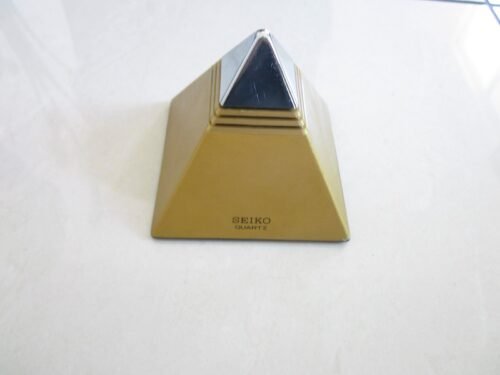 Vintage 1980's SEIKO PyramidTalk Alarm Clock Gold CHROME DA571G Japanese Works