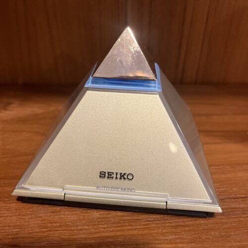 Vintage 1980's SEIKO PyramidTalk Alarm Clock Gold CHROME Works