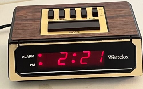 Vintage 1980s Westclox Digital Alarm Clock Wood Grain Model 22644 Tested Works