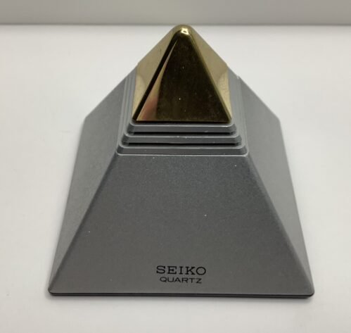 Vintage 1984 SEIKO Pyramid Talking Alarm Clock Silver Bottom Gold Top Quartz