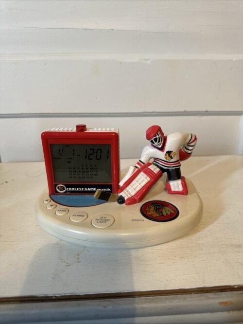 Vintage 1990s NHL Chicago Blackhawks Goalie Alarm Clock With Speech Button