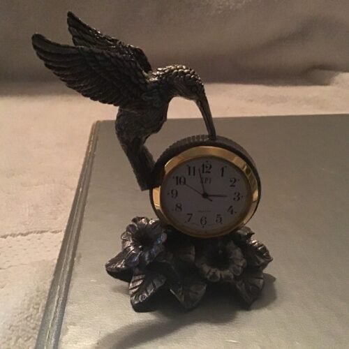 Vintage 1994 SPI Hummingbird Pewter Shelf Table Clock Quartz Paperweight Bird