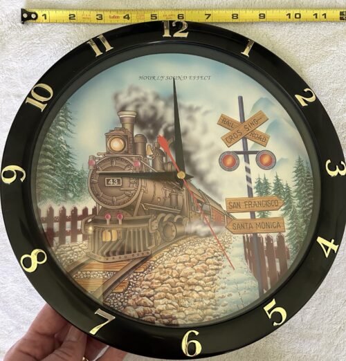 VINTAGE 1996 Train Wall Hanging Clock Hourly Sound Effects TESTED WORKS GREAT