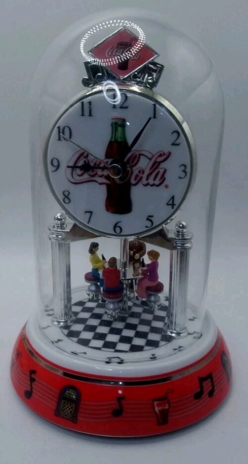 Vintage 2001 Coca Cola Anniversary Revolving Pendulum Dome Clock 1st Edition
