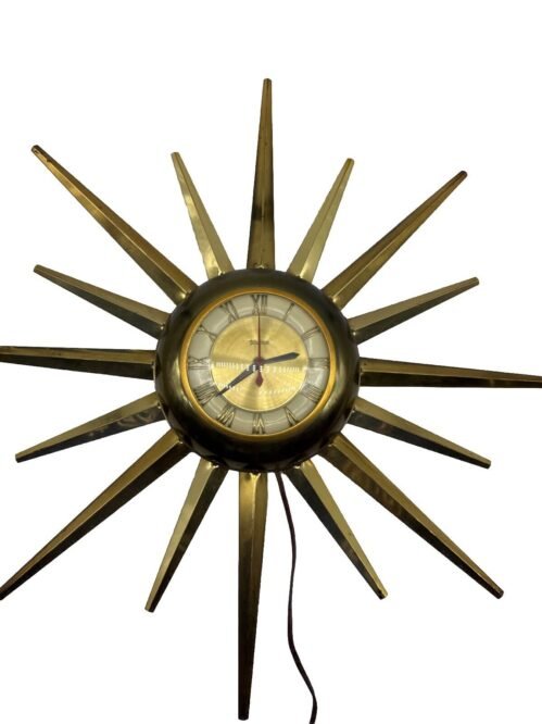 Vintage 24 1/2" United Atomic Sunburst MCM Wall Clock Plastic/Metal WORKING NICE