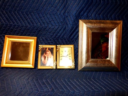 VINTAGE 3 PIECE COLLECTION 2 WALL MIRRORS AND CLOCK- PICTURE HOLDER VERY NICE