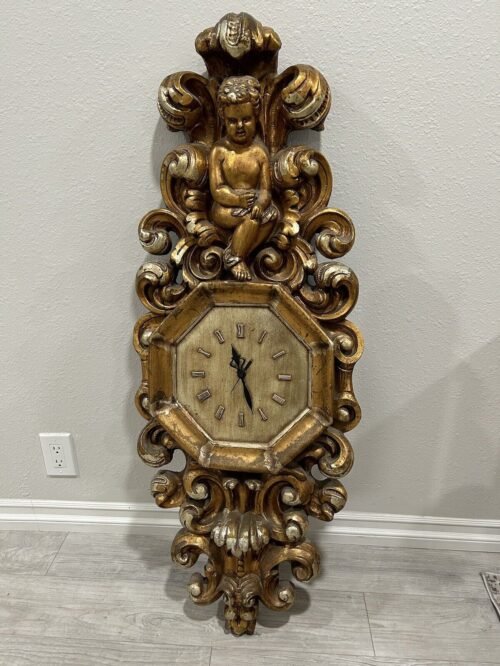 VINTAGE 45” Long CHERUB Wall CLOCK RARE