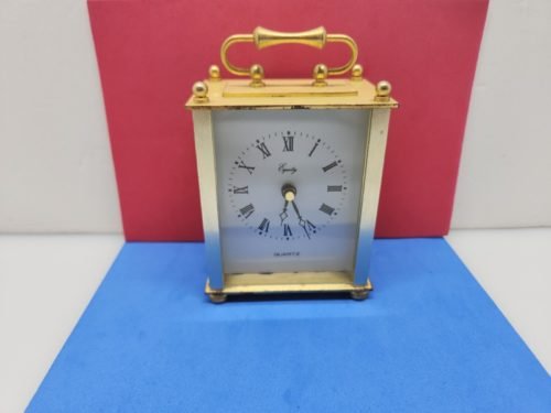 Vintage 5" Equity Metal Desk Clock Gold Finish Works Battery Operated
