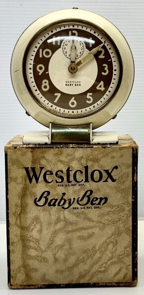 Vintage 61-R Westclox Baby Ben Beige Working Alarm Clock and Box