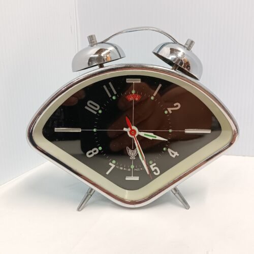 Vintage 70's Shanghai Space Age Wind Up Alarm Clock Mechanical Blue Triangular
