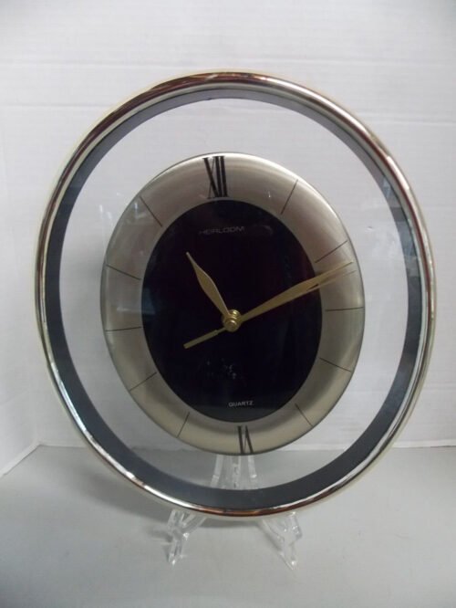 Vintage 80s Heirloom Quartz brass finish/clear resin battery wall clock 10x10