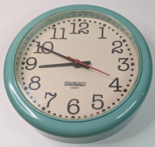 Vintage 80s InterDesign Wall Clock Rare Teal Color Quartz Movement Japan WORKS!