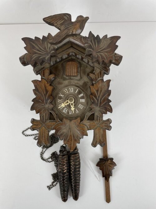 Vintage 8 Day Schatz One Bird Five Leaf Black Forest Cuckoo Complete UNTeSTeD