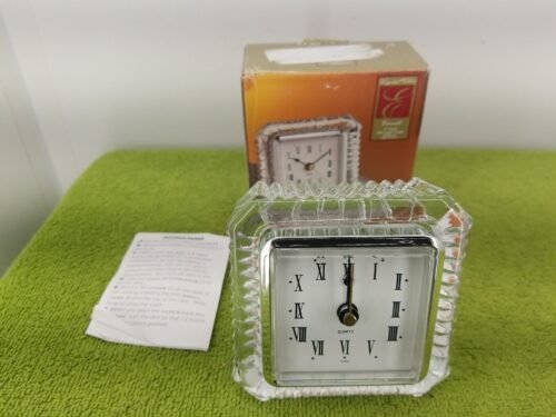 Vintage 90's Emerald 4" Lead Crystal Quartz Clock Table Mantel Shelf Clock