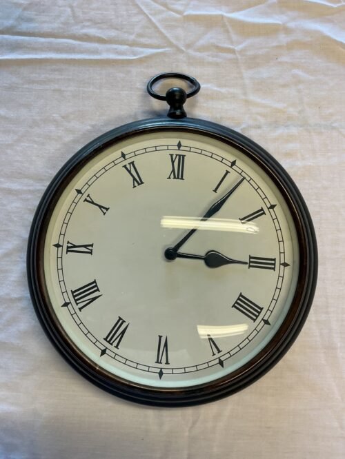 VINTAGE 9 1/2" WALL CLOCK MADE OF BRASS LOOKS LIKE POCKET WATCH SEE PHOTOS